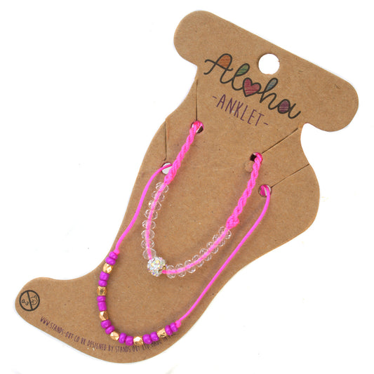 AL023 - Aloha Summer Anklet Bracelet - Hot Pink And Gold