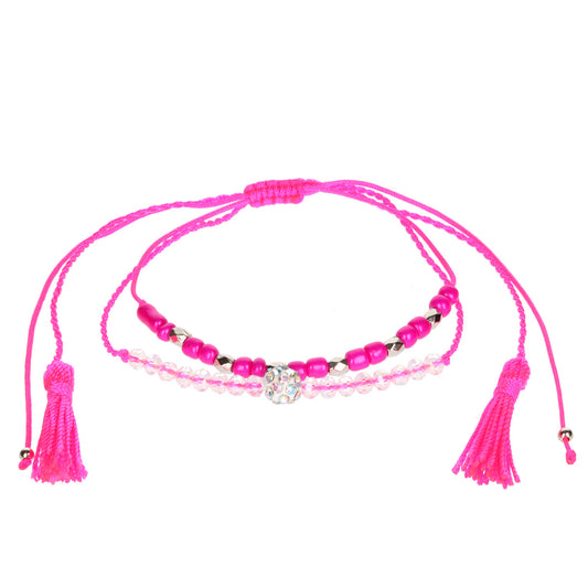 Aloha Summer Anklet Bracelet - Hot Pink And Gold
