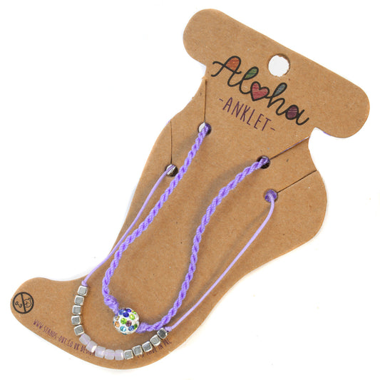 Aloha Summer Anklet Bracelet - Purple/Multicoloured Charm