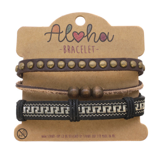 AL025 - Aloha Festival Multi Stack Bracelets - Leather/Studs
