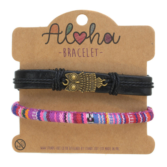 Aloha Festival Multi Stack Bracelets - Multicoloured/Owl Charm