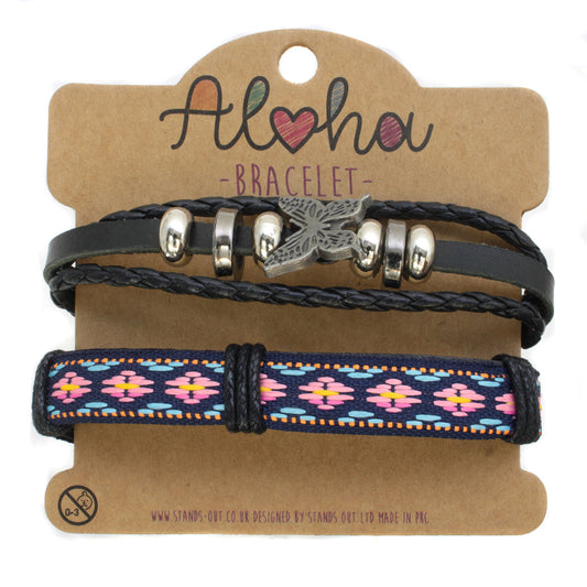 AL027 - Aloha Festival Multi Stack Bracelets - Multicoloured/Butterfly Charm