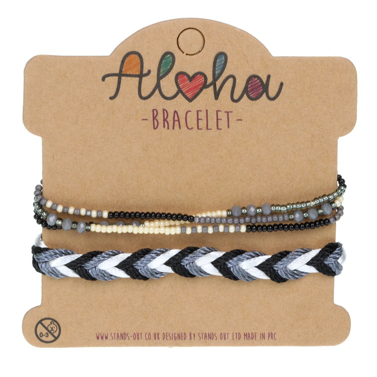 AL031 - Aloha Festival Multi Stack Bracelets - Grey And Black