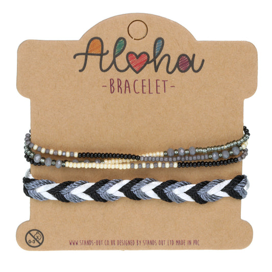 AL031 - Aloha Festival Multi Stack Bracelets - Grey And Black