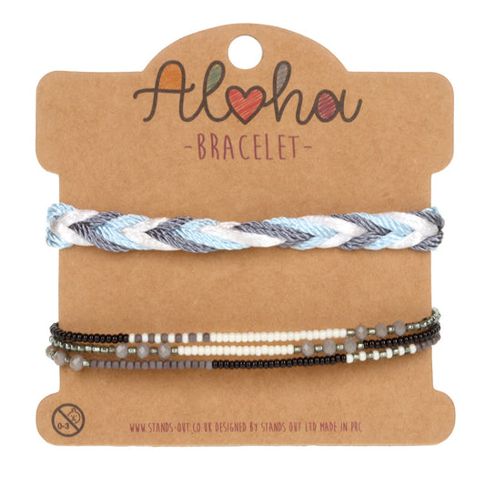 AL032 - Aloha Festival Multi Stack Bracelets - Grey And Baby Blue