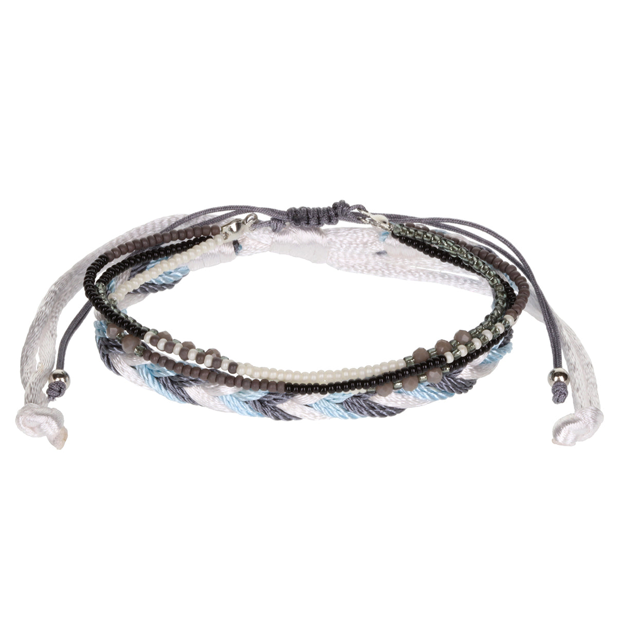 AL032 - Aloha Festival Multi Stack Bracelets - Grey And Baby Blue