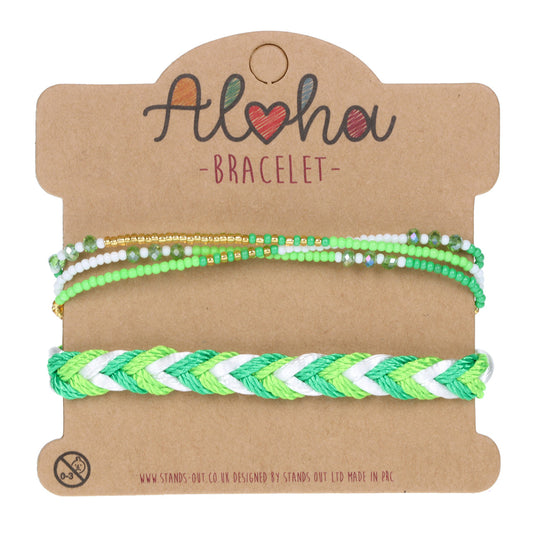 AL033 - Aloha Festival Multi Stack Bracelets - Green And Gold
