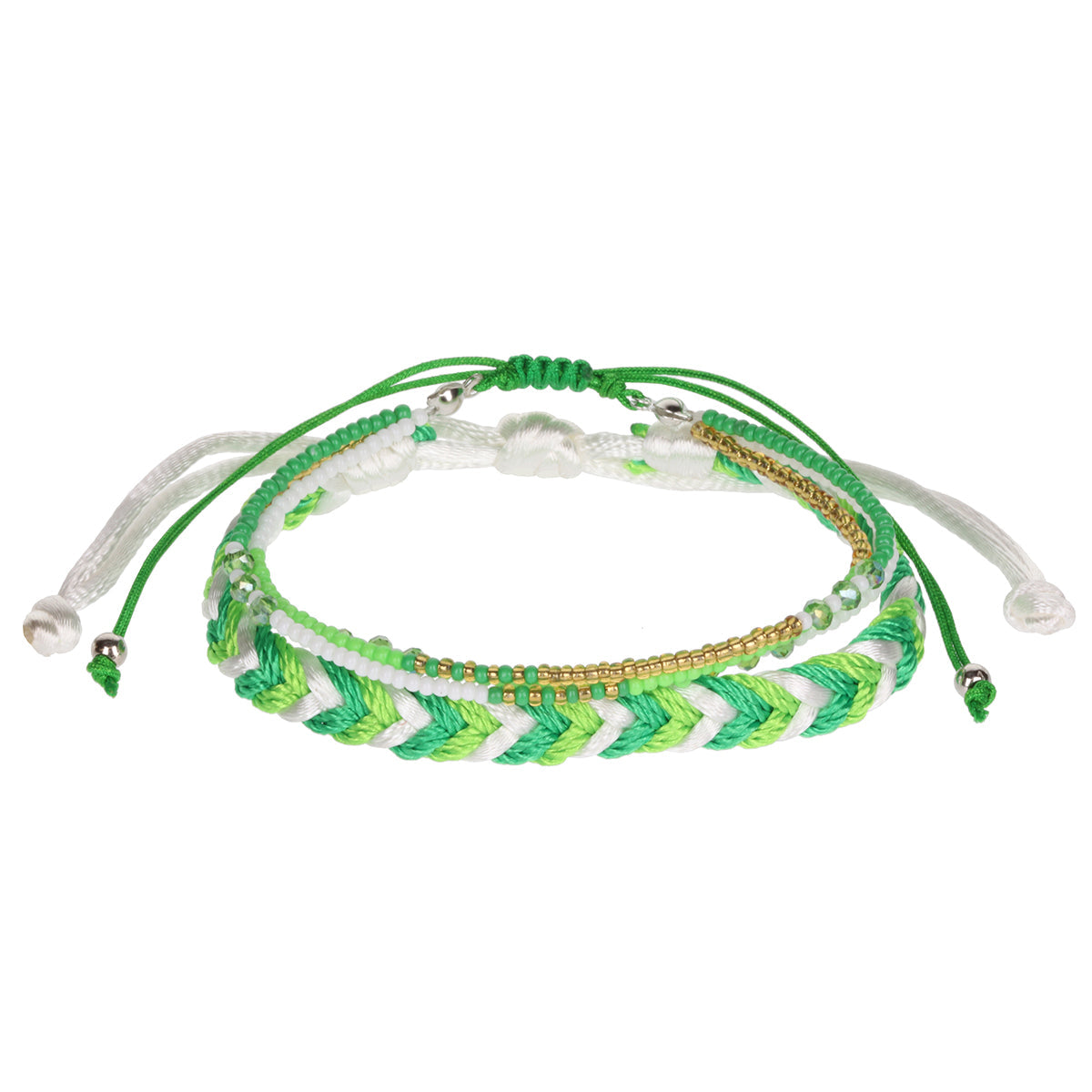 AL033 - Aloha Festival Multi Stack Bracelets - Green And Gold