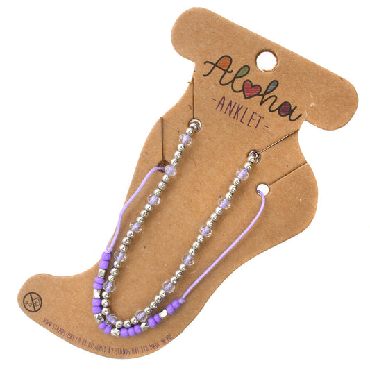 Aloha Summer Anklet Bracelet - Purple And Silver