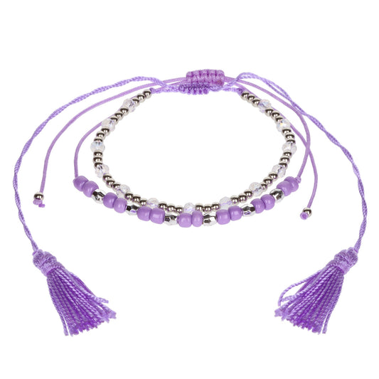 AL034 - Aloha Summer Anklet Bracelet - Purple And Silver