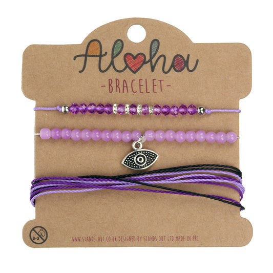 AL037 - Aloha Festival Multi Stack Bracelets - Purple/Eye Charm