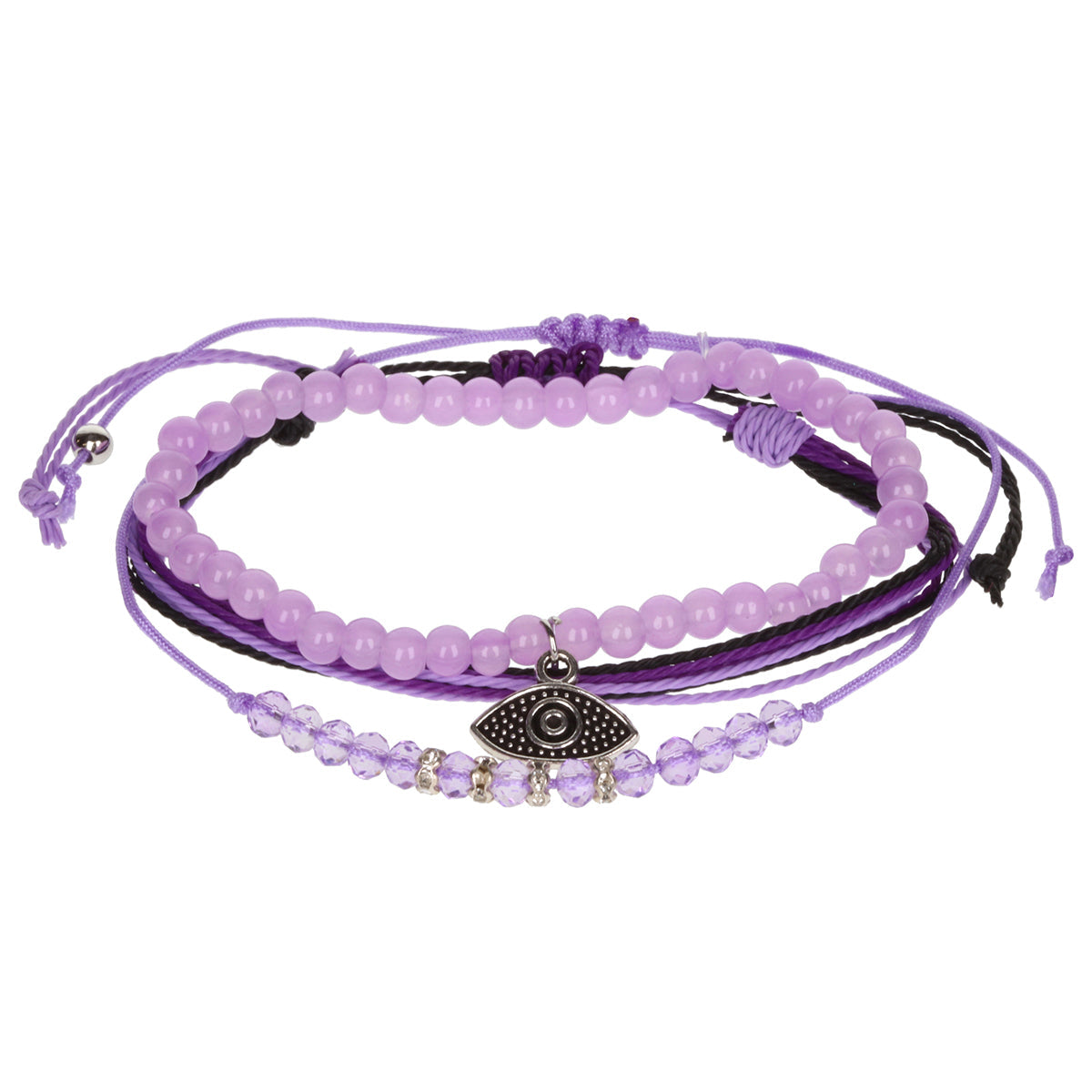 AL037 - Aloha Festival Multi Stack Bracelets - Purple/Eye Charm