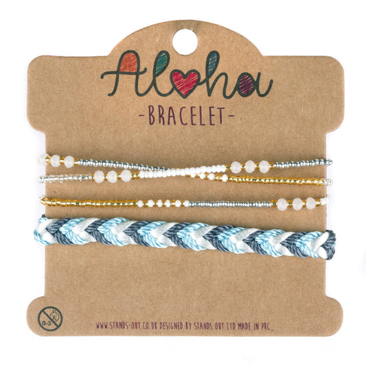 AL038 - Aloha Festival Multi Stack Bracelets - Blue And Gold