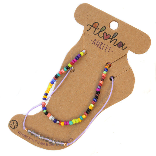 Aloha Summer Anklet Bracelet - Purple/Multicoloured