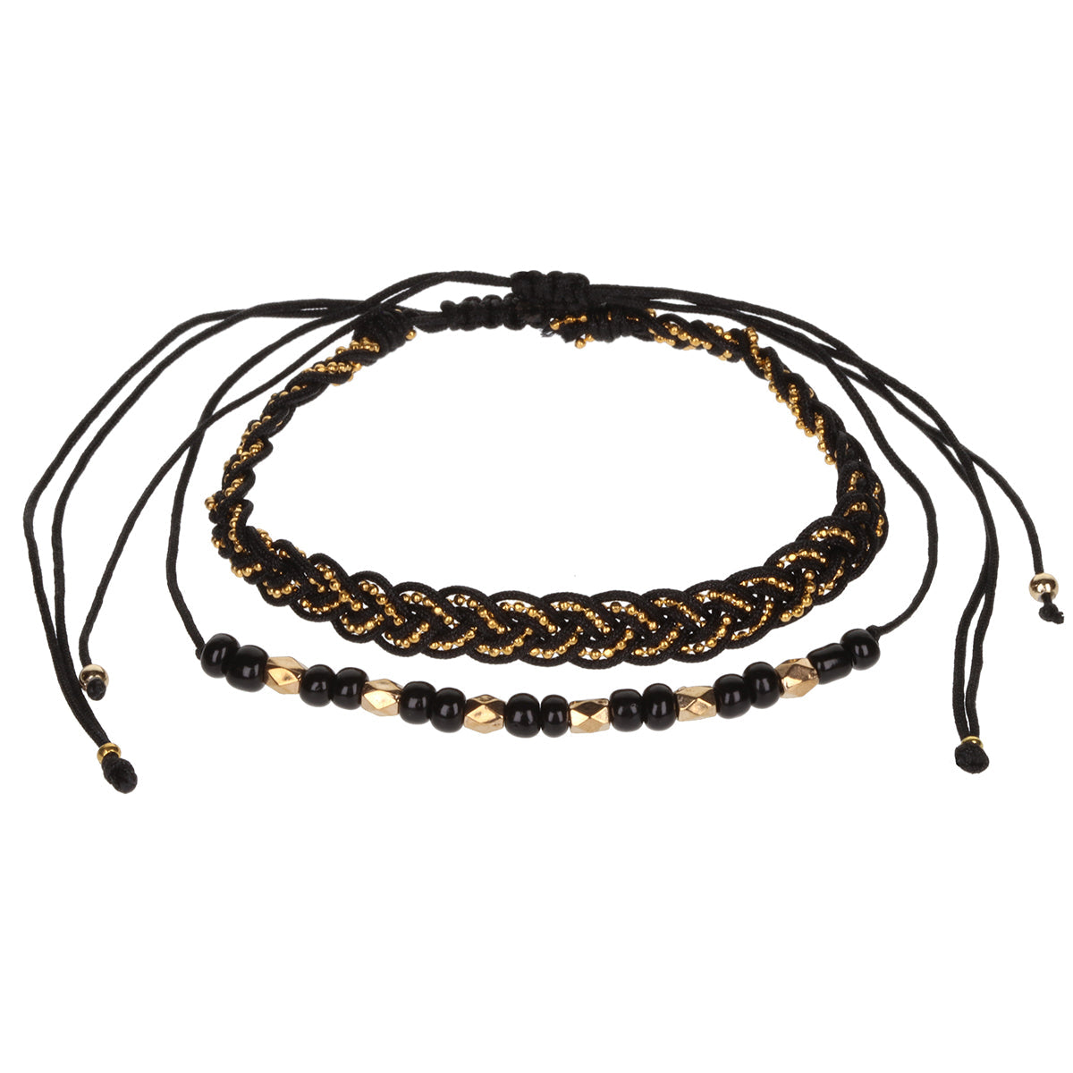 Aloha Summer Anklet Bracelet - Black And Gold Braid