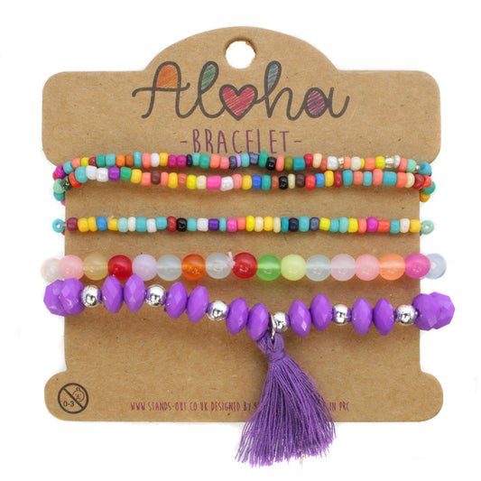 Aloha Festival Multi Stack Bracelets - Black/Wave Charm