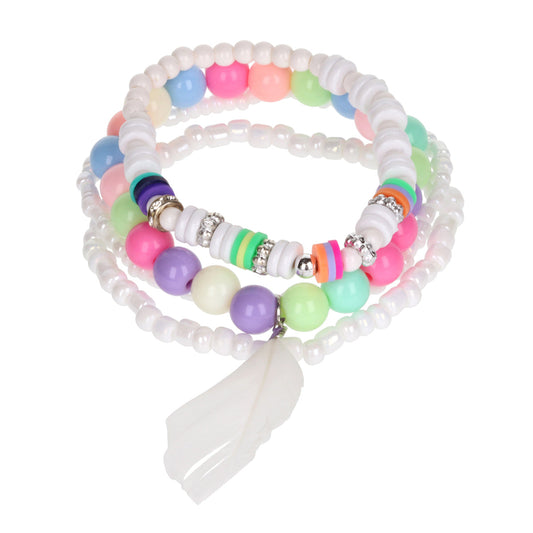 AL044 - Aloha Festival Multi Stack Bracelets - Multicoloured/White Feather