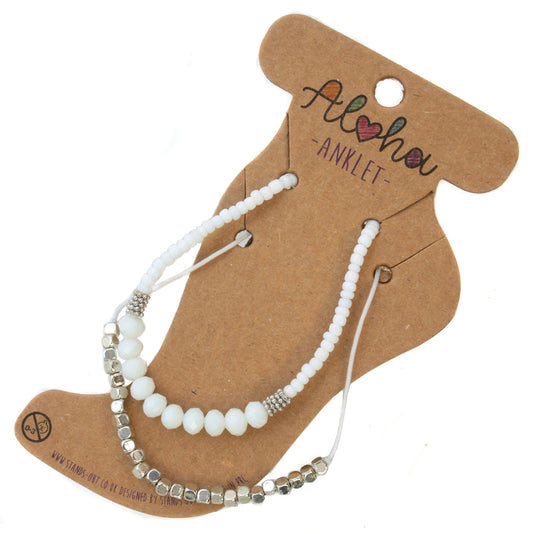 AL047 - Aloha Summer Anklet Bracelet - White And Silver