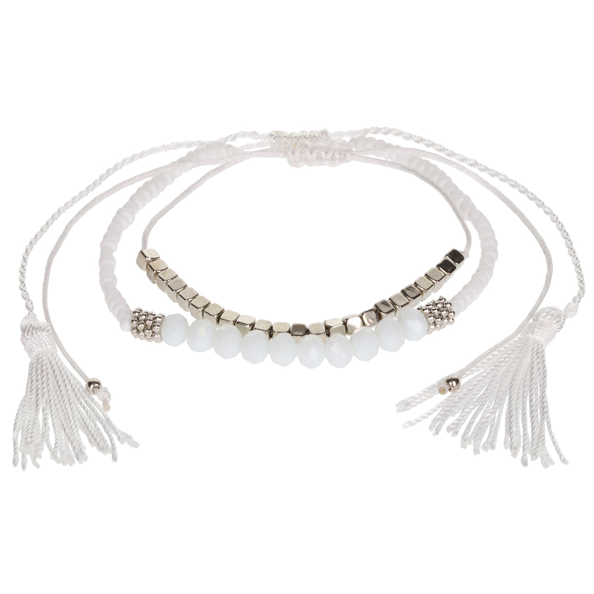 AL047 - Aloha Summer Anklet Bracelet - White And Silver