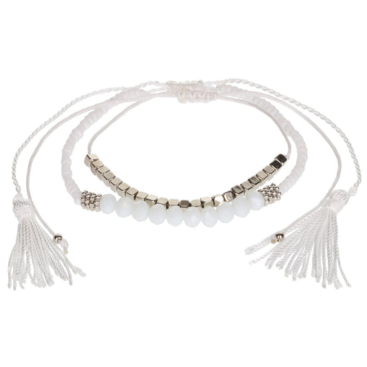 AL047 - Aloha Summer Anklet Bracelet - White And Silver
