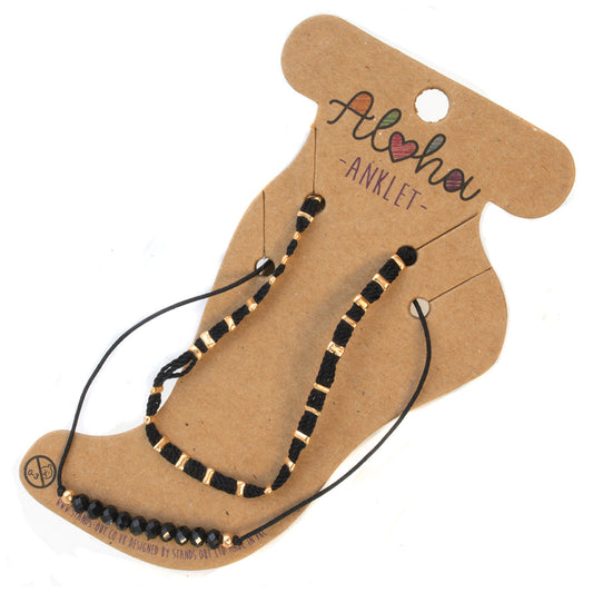 AL048 - Aloha Summer Anklet Bracelet - Black And Gold
