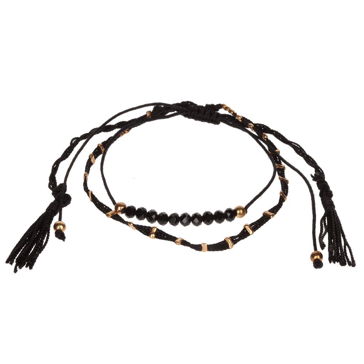 AL048 - Aloha Summer Anklet Bracelet - Black And Gold