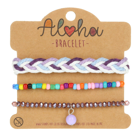 AL049 - Aloha Festival Multi Stack Bracelets - Pastel Braid/Purple Charm