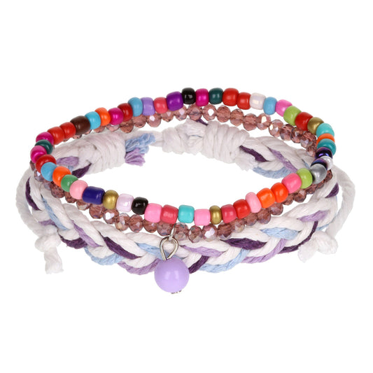 AL049 - Aloha Festival Multi Stack Bracelets - Pastel Braid/Purple Charm