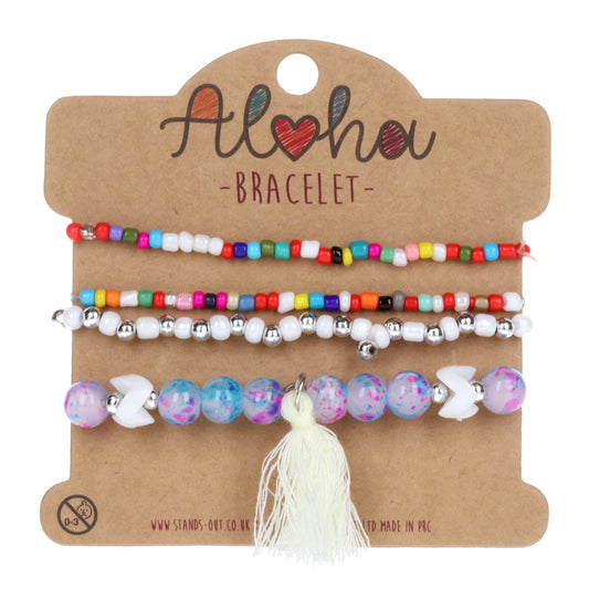 Aloha Festival Multi Stack Bracelets - Marble Beads/Tassel