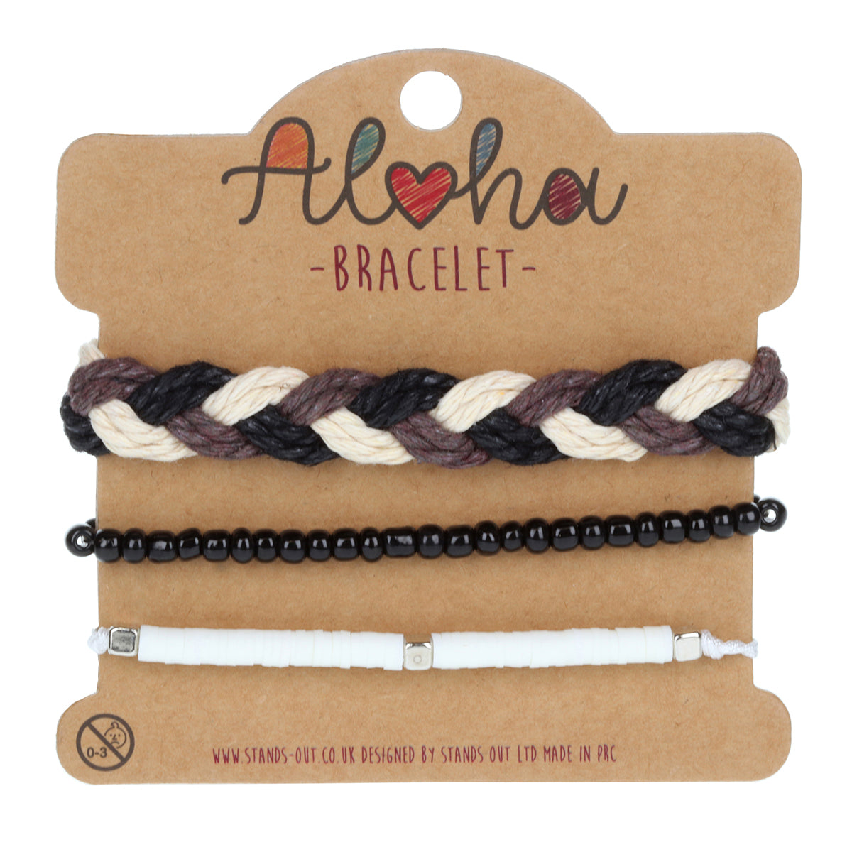 AL051 - Aloha Festival Multi Stack Bracelets - Black And White/Chunky Braid
