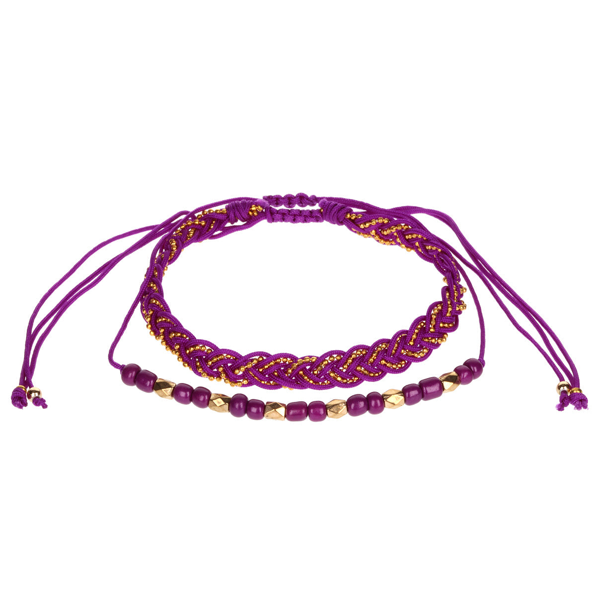 Aloha Summer Anklet Bracelet - Purple And Gold Braid