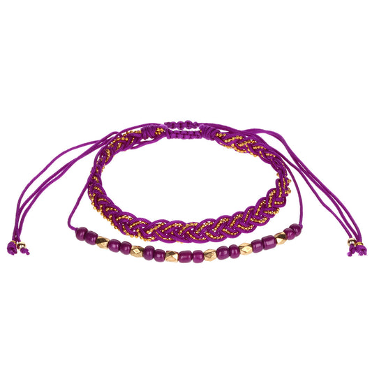 Aloha Summer Anklet Bracelet - Purple And Gold Braid