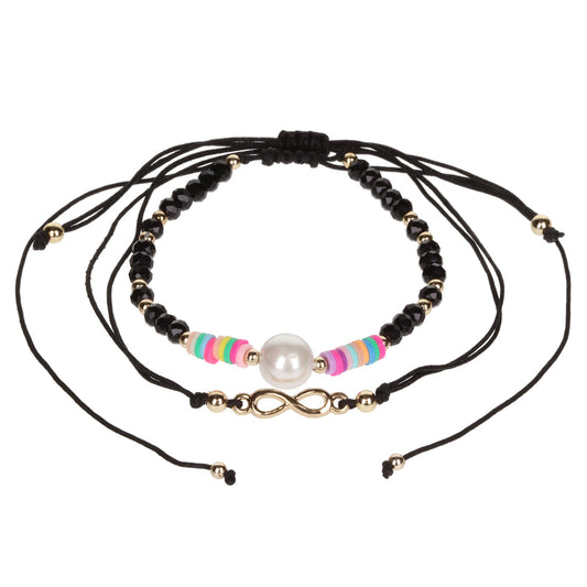 Aloha Summer Anklet Bracelet - Black And Gold/Infinity Charm