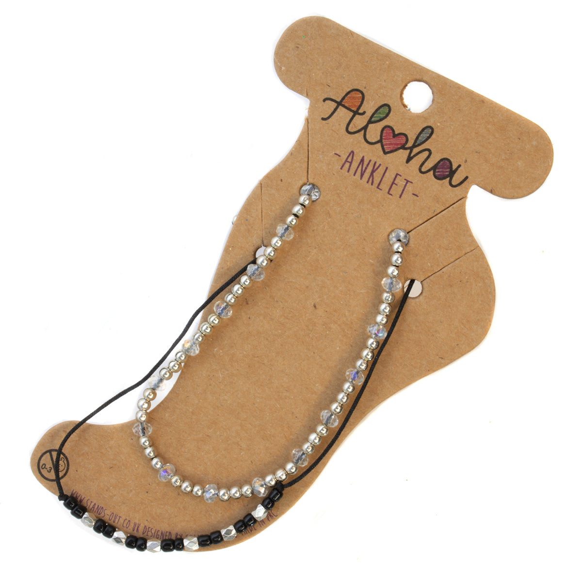 AL054 - Aloha Summer Anklet Bracelet - Black And Silver