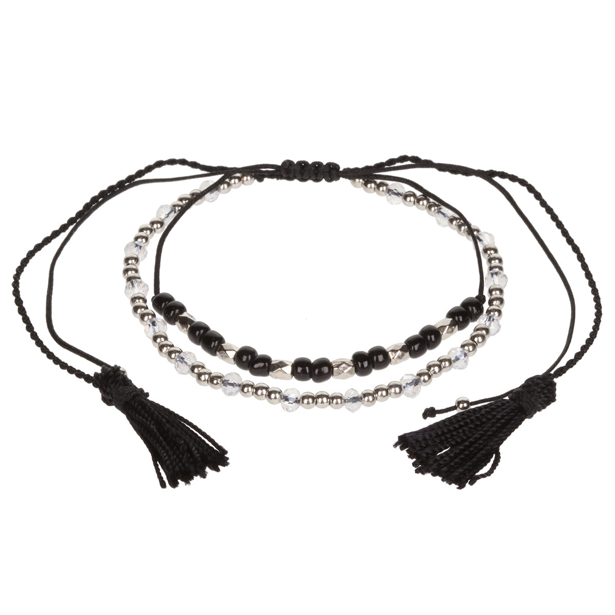 AL054 - Aloha Summer Anklet Bracelet - Black And Silver