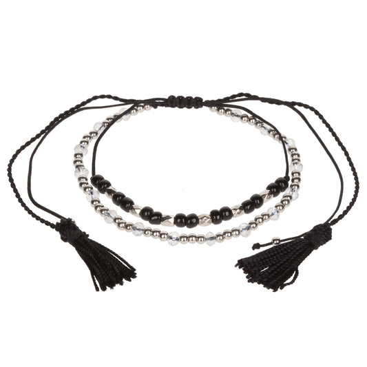 AL054 - Aloha Summer Anklet Bracelet - Black And Silver