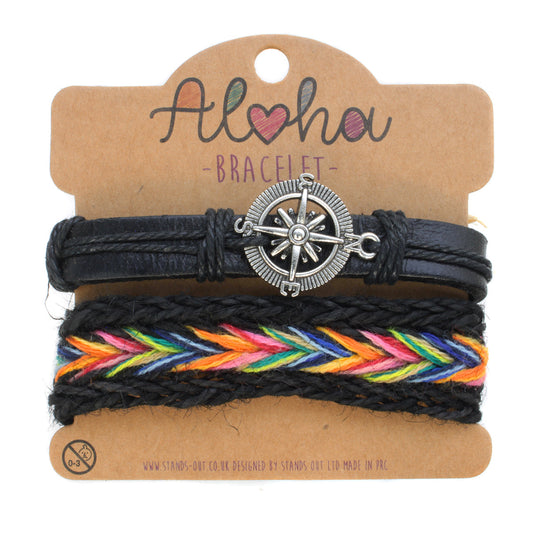 AL055 - Aloha Festival Multi Stack Bracelets - Multicoloured/Compass Charm