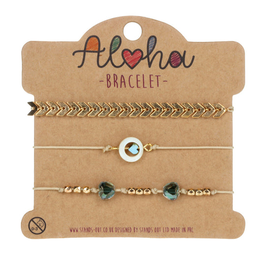 AL056 - Aloha Festival Multi Stack Bracelets - Gold And Blue
