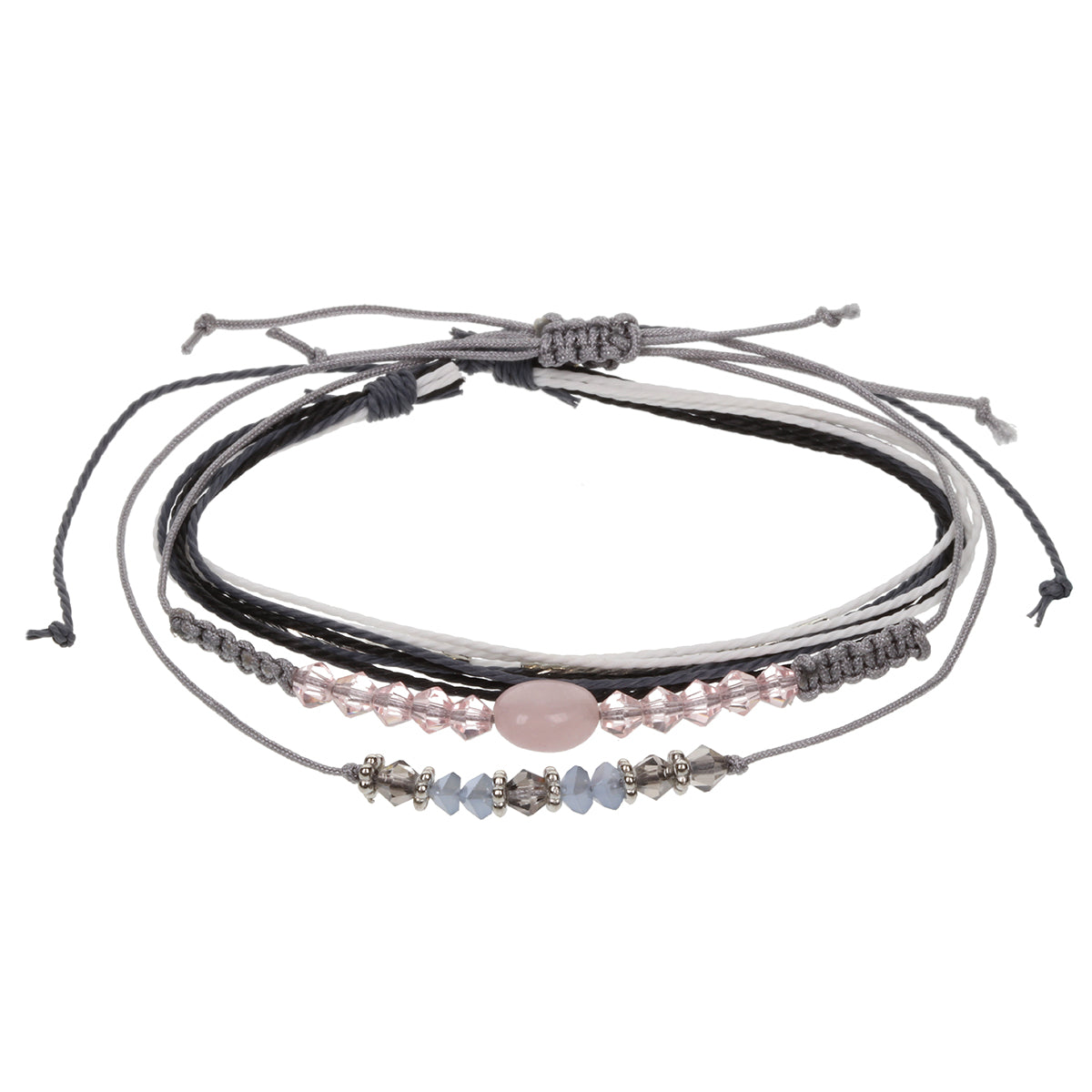 AL057 - Aloha Festival Multi Stack Bracelets - Grey And Silver/Pink Marble Charm