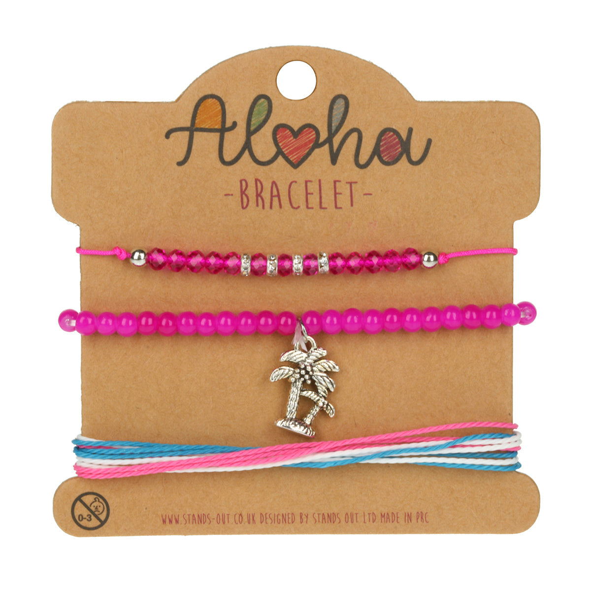 AL061 - Aloha Festival Multi Stack Bracelets - Hot Pink/Palm Tree Charm