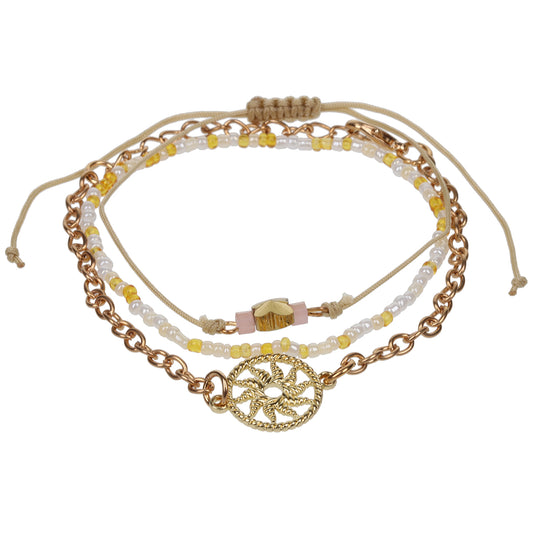 Aloha Festival Multi Stack Bracelets - Gold And White/Sun Charm