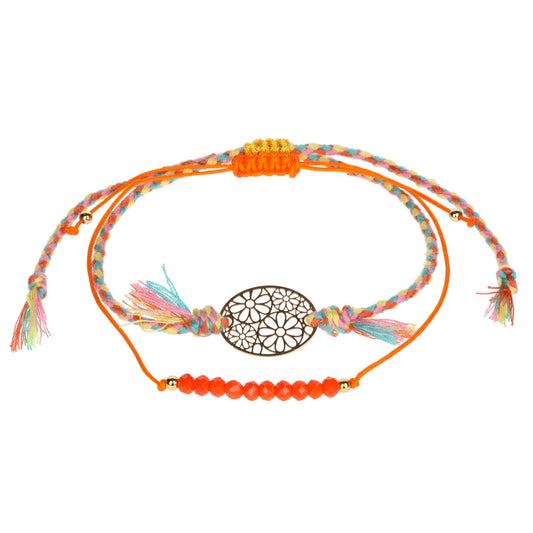 Aloha Summer Anklet Bracelet - Orange/Flower Charm