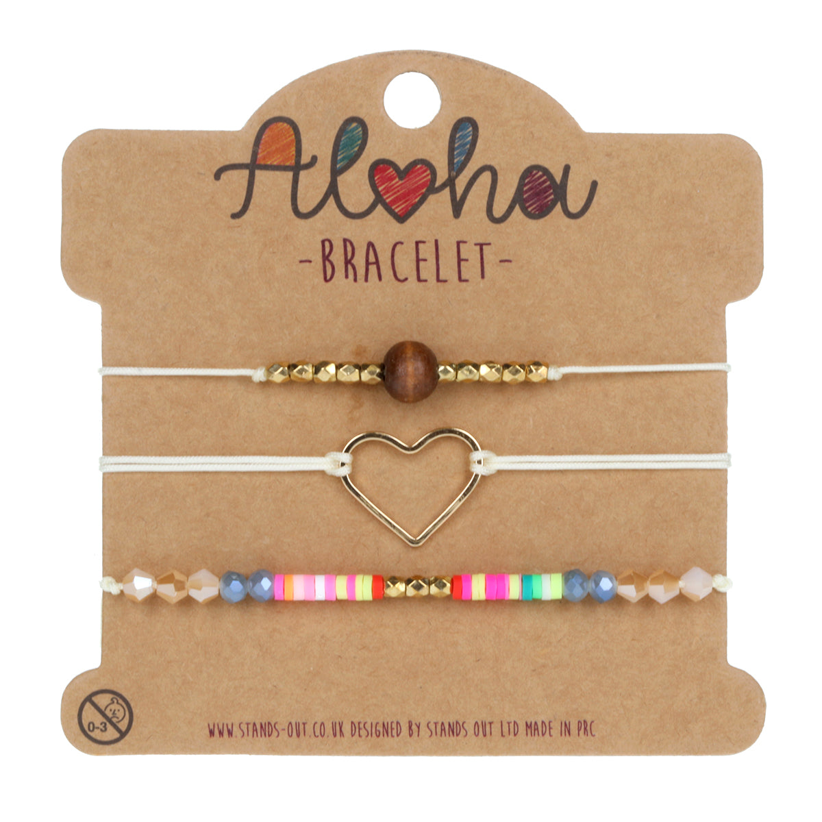 AL068 - Aloha Festival Multi Stack Bracelets - Multicoloured/Heart Charm