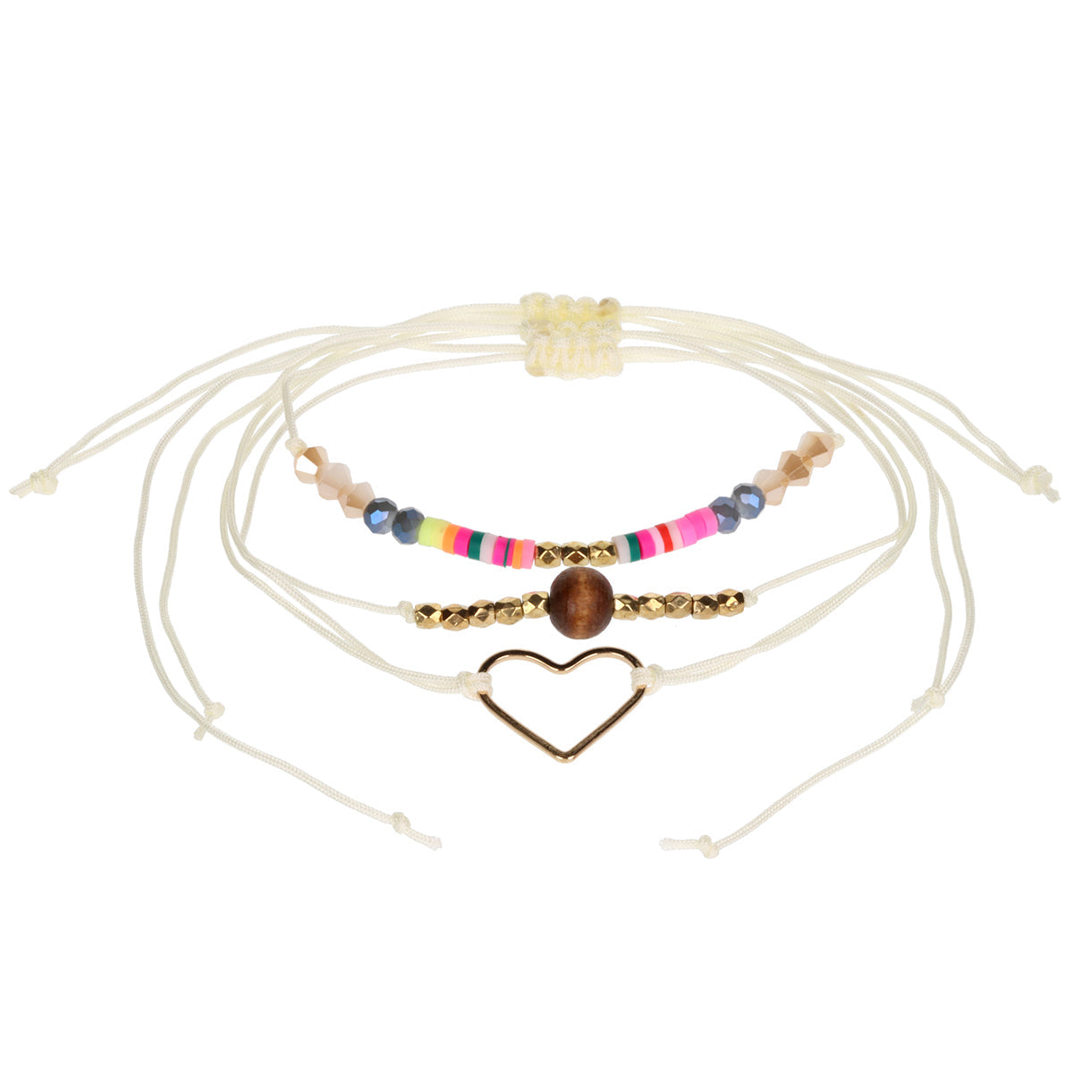 AL068 - Aloha Festival Multi Stack Bracelets - Multicoloured/Heart Charm