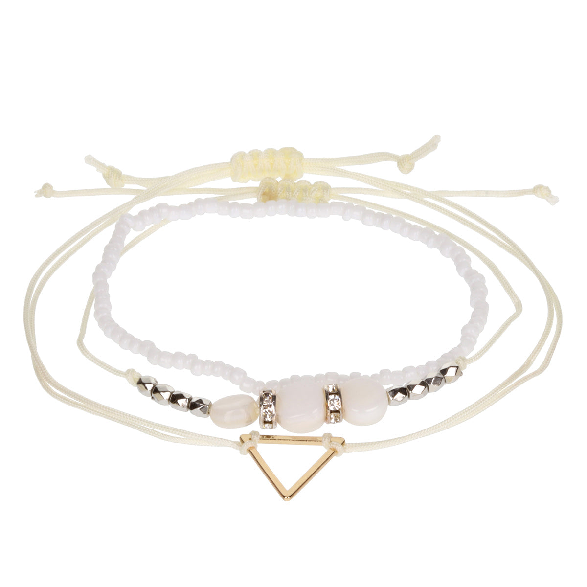 AL069 - Aloha Festival Multi Stack Bracelets - White/Silver And Pearl Charms
