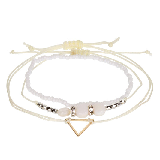 AL069 - Aloha Festival Multi Stack Bracelets - White/Silver And Pearl Charms