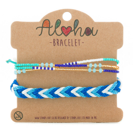 AL075 - Aloha Festival Multi Stack Bracelets - Aqua And Gold