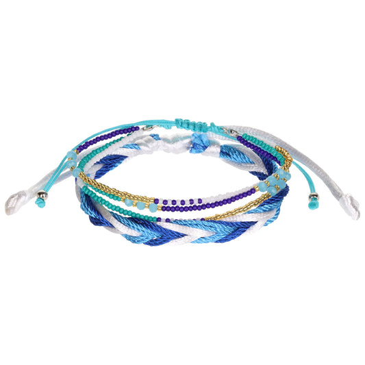 AL075 - Aloha Festival Multi Stack Bracelets - Aqua And Gold