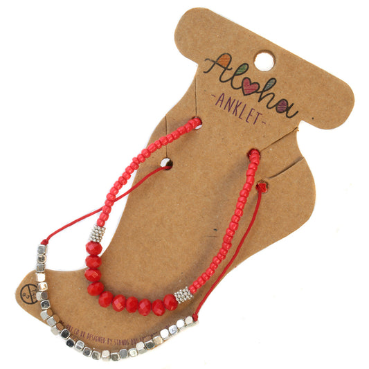 Aloha Summer Anklet Bracelet - Red And Silver