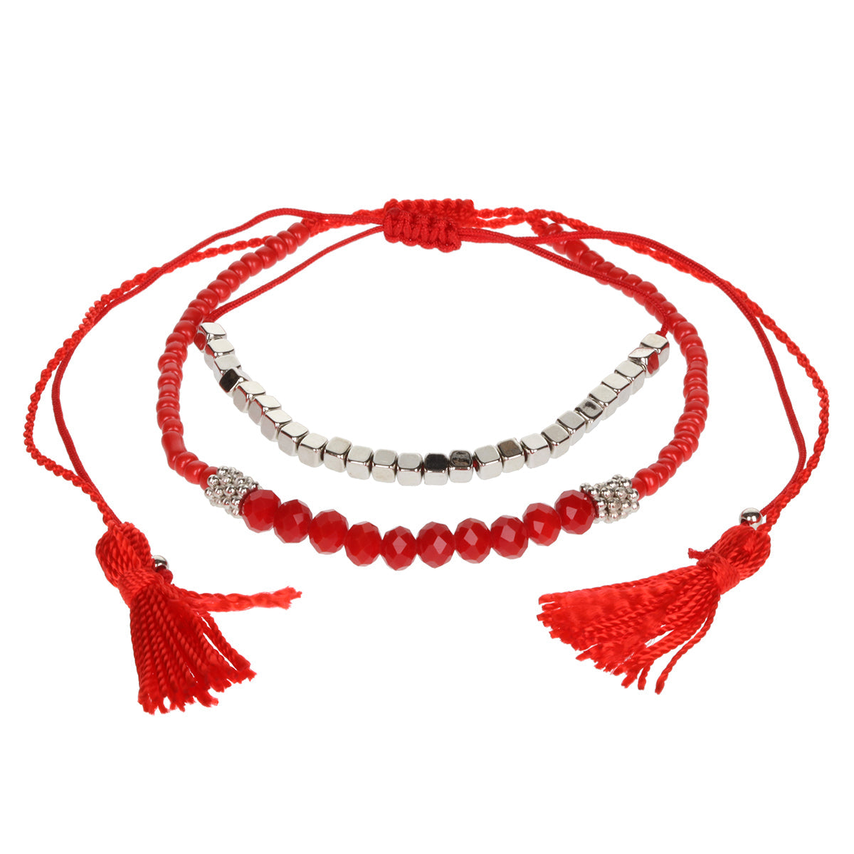 AL076 - Aloha Summer Anklet Bracelet - Red And Silver